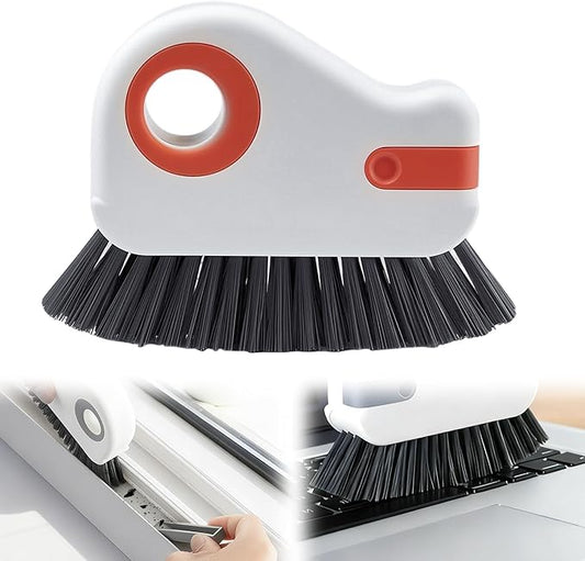 2 in 1 Window Track Cleaning Brush, 2026 New Groove Crevice Cleaning Tool, Multifunctional Hard Bristle Grip Brush with Hidden Scraper, Gap Scrub Brush for Sliding Door, Window Sill (1Pc-Orange)