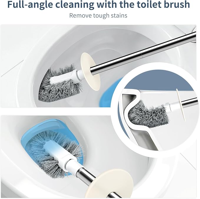 Toilet Bowl Brush and Holder, Durable Toilet Scrubber Bristles, Long Stainless Steel Handle, Ceramic Texture Toilet Brush and Holder Set, Deep Cleaning Toilet Brush for Bathroom, Cream