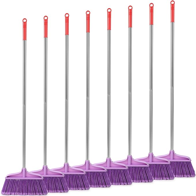 Lasnten Lasnten 8 Pack Heavy Duty Broom for Indoor Outdoor 49 Inches Commercial Broom with Stainless Steel Detachable Long Handle Commercial Cleaning Tools for Home Garage Office Patio Floor, Purple