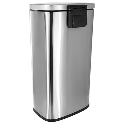 Elama 2 Piece 8 Gallon 30 Liter Rectangular Stainless Steel Twin Step Trash Bins with Slow Close Mechanism in Matte Silver