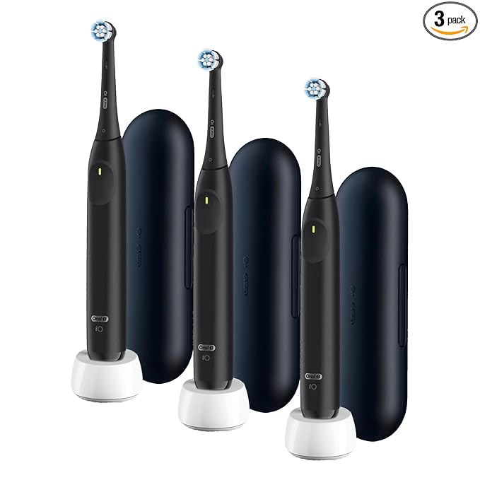 Oral-B Rechargeable Electric Toothbrush, iO Limited Simple Clean, 3 Cleaning Modes, Automatic Pressure Sensor to Protect Gums, Travel Case, Night Black (Pack of 3)