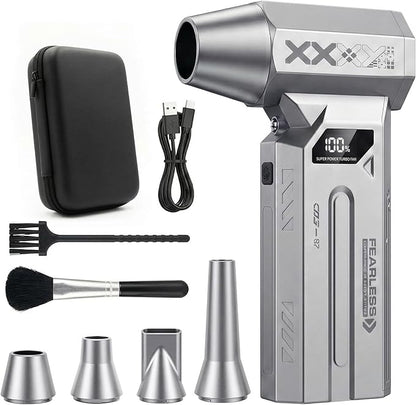 Compressed Air Duster, 120000RPM Cordless Electric Air Duster with LED Light, 4-Speed Rechargeable Air Blower with 4 Nozzles & 2 Brushes for Keyboard, PC, Car, Home and Tight-Space Cleaning