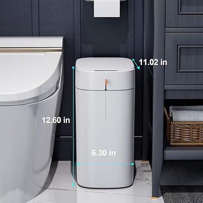 CTIME Bathroom Trash Can with Lid, 3.5 Gallon Slim Touchless Sensor Trash Can, Automatic Suction Smart Trash Can, Suitable for Bedrooms, Offices, Kitchens, and Bathrooms.