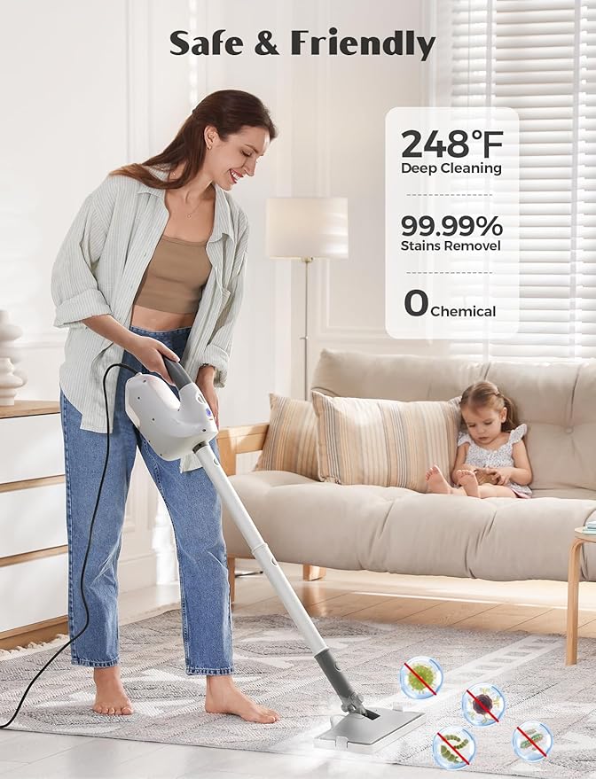 10-in-1 Steam Mop, Detachable Handheld Steam Cleaner, Multi & Up Steamer for Cleaning with 350ml Tank,10s Heat-Up, 23Ft Cord, 248°F 1200W Powerful Floor Steam Mop for Hardwood Floors, Grout, Carpet