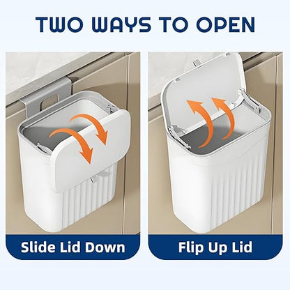 3 Pack Hanging Trash Can with Lid, Kitchen Compost Bin for Counter Top or Under Sink, Waste Basket Wall Mounted Garbage Can for Cupboard/Bathroom/Bedroom/Office/Camping (White)