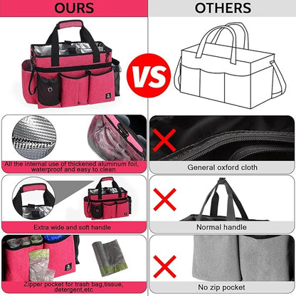 Large Cleaning Caddy Bag Built-in Sturdy Support Board, Cleaning Organizer with Detachable Divider, Cleaning Supply Tote with Adjustable Shoulder Strap&Waist Belt for Cleaners & Housekeeper