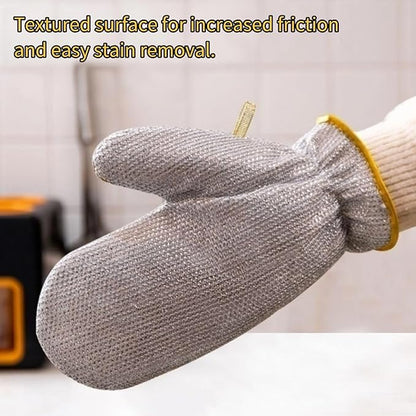 Dishwashing Gloves Nylon Scrubber Cleaning Mittens with PVC Lining & Hanging Strap for Housework Kitchen (Medium)