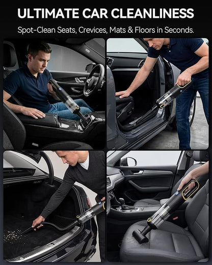 Handheld Car Vacuum Cleaner Cordless with 23000pa High Power Suction, 1.5H Type-C Fast Charge & 2 Suction Modes, Portable Mini Hand Vac Rechargeable with Multi-Nozzles for Car Home Office (Black)