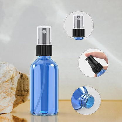 Wedama 2 oz Mini Glass Spray Bottles, Empty Small Spray Bottles with Funnel Dropper, Fine Mist for Hair, Travel, Plants, Cleaning Solutions and Skin Care (4 Pack Sky Blue)