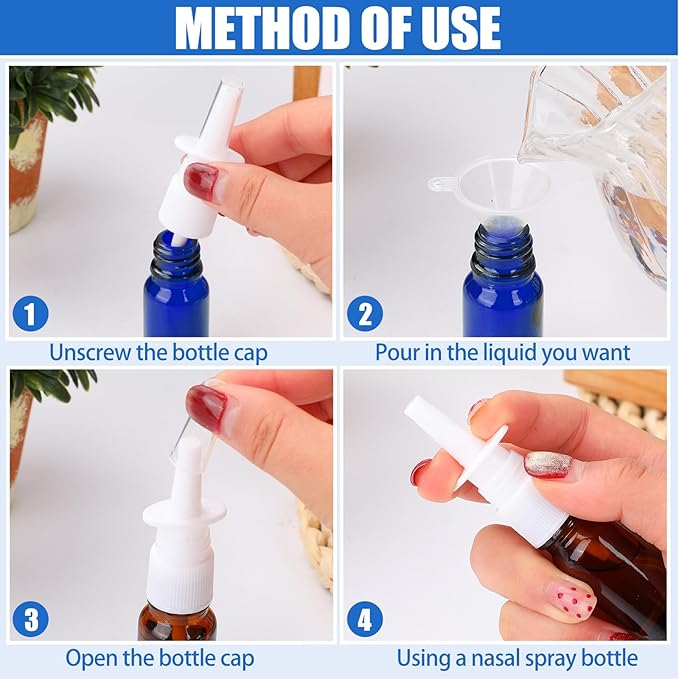 10 Pcs Nasal Spray Bottle, 10ML/0.35OZ Glass Brown and Bule Nasal Spray Bottles Empty Refillable with 2 Funnels and 2 Labels