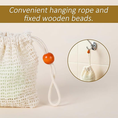 5 Pcs Soap Bar Bags Natural Sisal Bar Soap Sock Saver Net Loofah Pouch Exfoliating Foaming Mesh Quick-Drying Net for Shower