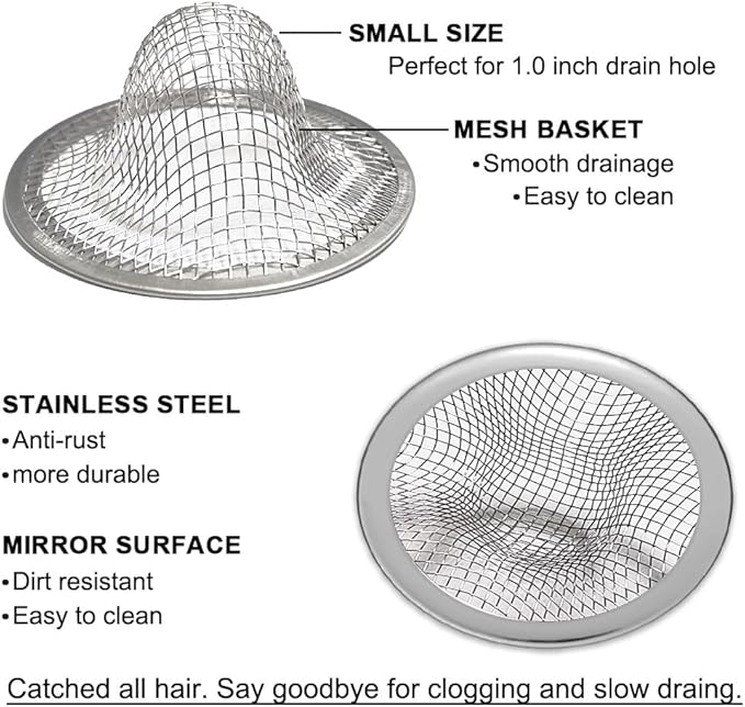 Seatery 1.0" Bathroom Sink Drain Strainers, 6PCS Drain Hair Catchers for Laundry, Mop Pool, Utility, Slop, RV Sink, Stainless Steel Drain Filter