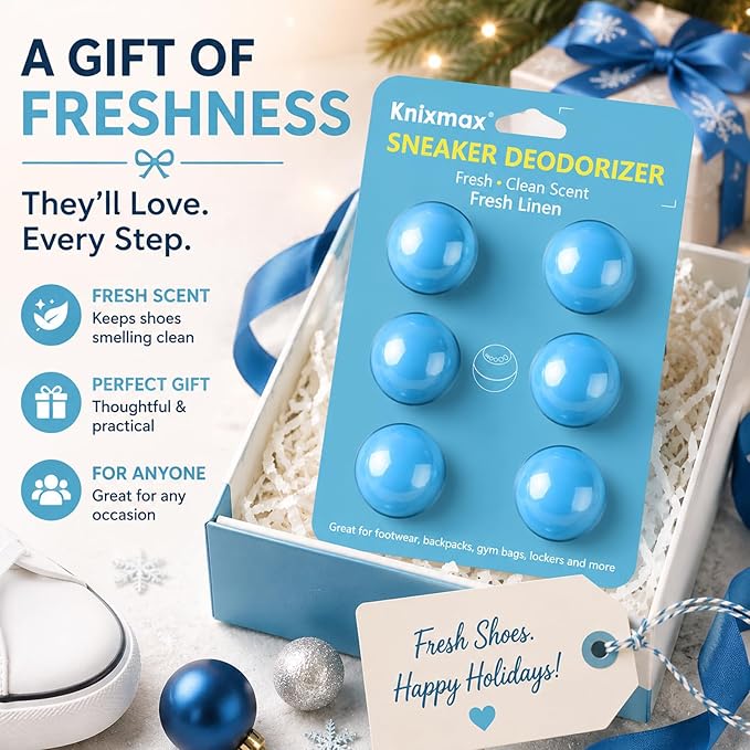 Knixmax Shoe Deodorizer Balls, Odor Eater Ball for Sneakers Boots Mules, Air Fresheners for Gym Gear Bags Lockers, Fresh Linen scent, Pack of 6, Blue