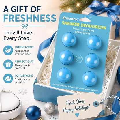 Knixmax Shoe Deodorizer Balls, Odor Eater Ball for Sneakers Boots Mules, Air Fresheners for Gym Gear Bags Lockers, Fresh Linen scent, Pack of 6, Blue