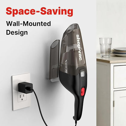 Shop-Vac Wet/Dry Handheld Vacuum, Powerful Small Vacuum Cordless Rechargeable, Wall-Mounted Hand Vac with Crevice Tool, Portable Vacuum for Home & Car, Lightweight & Compact, Black