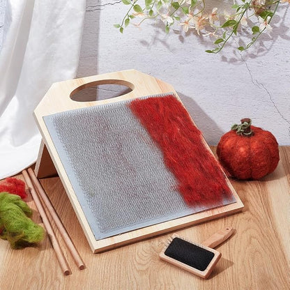 BENECREAT 15.5x12.4inch Wool Blending Board Carding Brush Set, Fiber Blending Board with 1pcs Wool Brush 2pcs Wood Craft Sticks for Mix Colors, Organize Wool Fibers