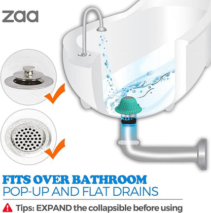zaa Bathtub Drain Hair Catcher, Silicone Collapsible 1 Pack Drain Protector for Pop-Up and Regular Drains of Shower, Bathtub, Tub, Bathroom, Sink, Mint Green