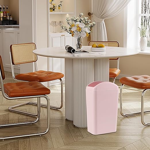 12 L Slim Garbage Can, Small Plastic Trash Can with Swing Lid, 1 Pack (Pink)