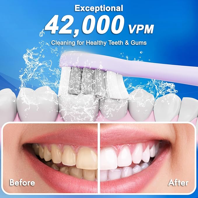 Kuicur Sonic Electric Toothbrush for Adults & Kids, Rechargeable Electric Toothbrush with 10 Brush Heads & Travel Case, Teeth Whitening, Holder, Charge for 120 Days - Purple