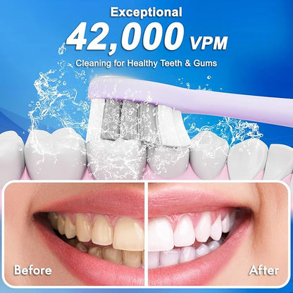 Kuicur Sonic Electric Toothbrush for Adults & Kids, Rechargeable Electric Toothbrush with 10 Brush Heads & Travel Case, Teeth Whitening, Holder, Charge for 120 Days - Purple