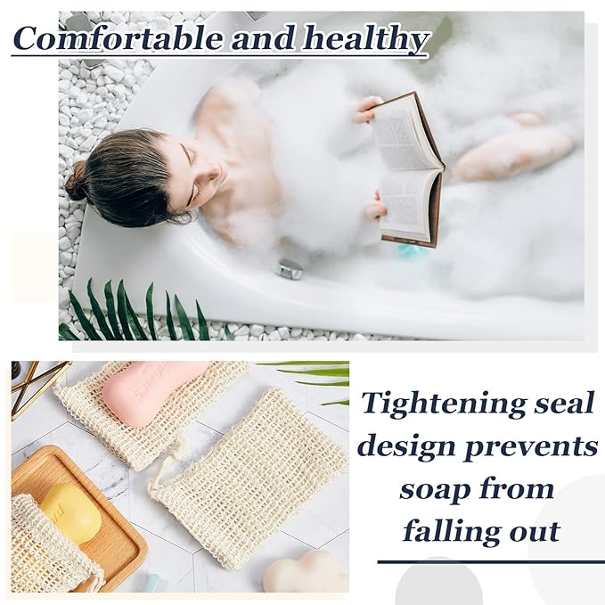 Cunhill 100 Pack Soap Saver Bag Bar Exfoliating Pouch Sisal Soap Savers Mesh Bag with Drawstring Foaming and Drying Holder for Bath and Shower