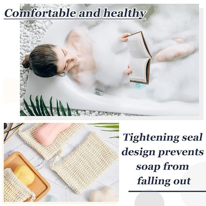 Cunhill 100 Pack Soap Saver Bag Bar Exfoliating Pouch Sisal Soap Savers Mesh Bag with Drawstring Foaming and Drying Holder for Bath and Shower