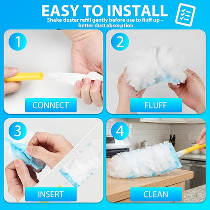 30 Count Duster Refill for Swiffer Duster with 1 Handle - 360° Multi-Surface Larger Size Feather Dusters, Disposable Duster Kit for Cleaning Home, Furniture, Blinds and Ceiling Fans