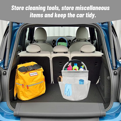 Qivine 17L Cleaning Caddy with Handle, Cleaning Supply Caddy, Foldable Tool Bag Cleaning Products Organizer, Portable Cleaning Bucket Caddy for Cleaning Supplies (Clear)