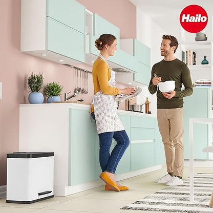 Hailo OKO Duo Plus L 0630-200 Kitchen Trash Can with 4.5 + 2.4 Gallon Bins, Rectangular Dual Compartment Recycling Step, Removable Inner Buckets with Soft-Close Lid, White