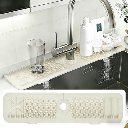 EBIGIC 24 Inch Silicone Faucet Mat for Kitchen Sink, 7° Slope Fast Self-Draining Sink Splash Guard, Kitchen Sink Water Catcher Organizer, Kitchen Sink Accessories (off-white, 24''x5.6'')
