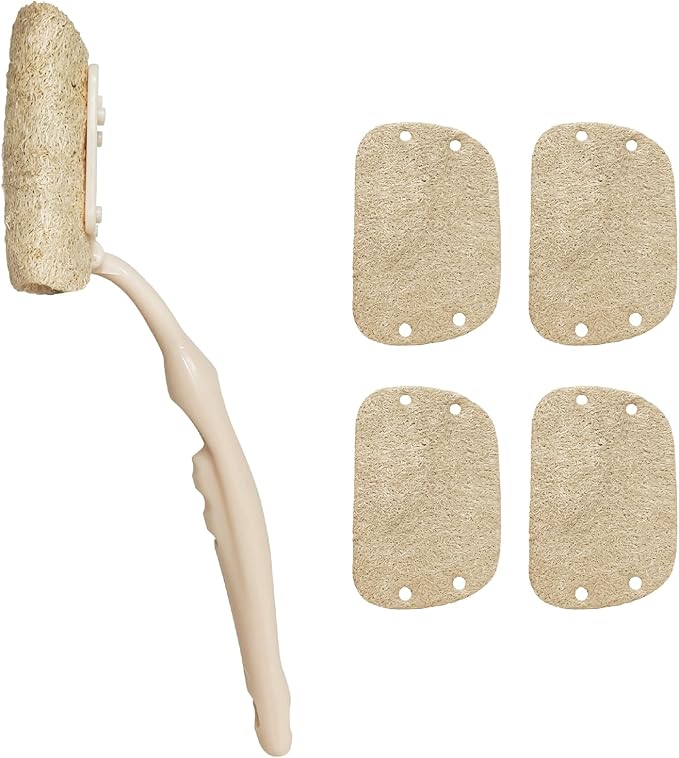 Natural Loofah Sponge with Handle, 5-Piece Replaceable Eco Sponges for Cleaning, Non-Scratch Scrubber for Dishwashing Cookware Pans, Kitchen Eco-Friendly Tools (10)