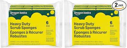 Amazon Basics Heavy Duty Sponges, Yellow/Green, 12-Pack (2 Packs of 6), Packaging May Vary