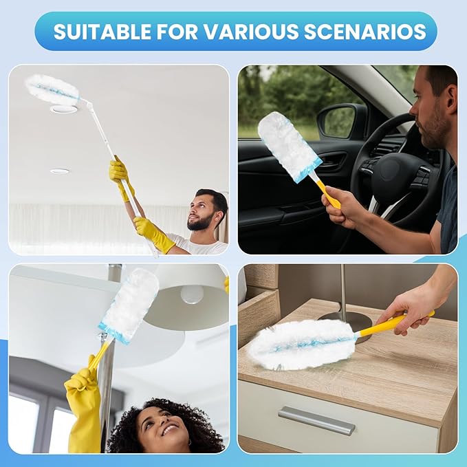 40 Pack Duster Refill for Swiffer® Duster, 360°Heavy Duty Duster Refills Kit, Strong Electrostatic Adsorption Technology, Suitable for Furniture, Curtains, Offices and Other Scenes with 1 Short Handle
