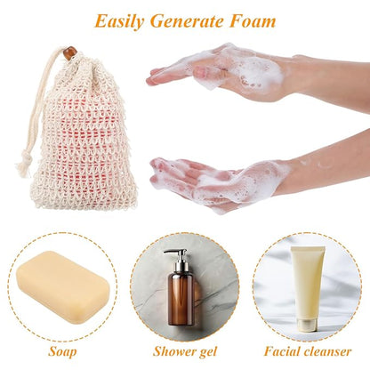6 Pack Soap Bag, Natural Sisal Soap Saver Bag Exfoliating Sisal Soaps Pouch with Drawstring Bar Shower Soaps Saver Bags Foaming and Drying Holder for Shower