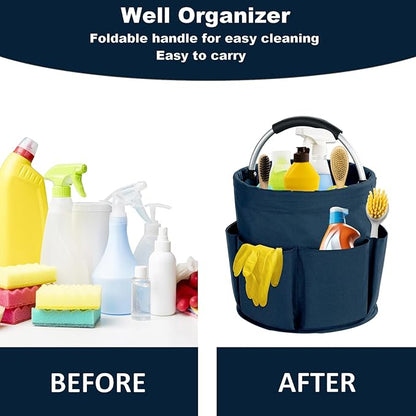 17L Cleaning Caddy with Handle, Cleaning Supplies Organizer, Foldable Storage Basket, Cleaning Supply Caddy, Portable Multi Cleaning Bucket Bag for Home, Garden (Blue)