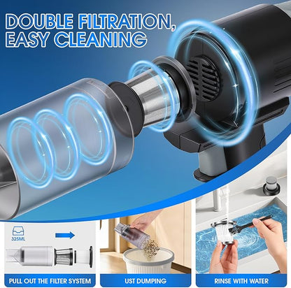 26pcs Car Cleaning Kit, Gray Interior Detailing Kit with High Power Vacuum Portable Cordless, Handheld Vacuum Cleaner for Home, Car, Pet Hair, Keyboard, Complete Auto Accessories for Gift