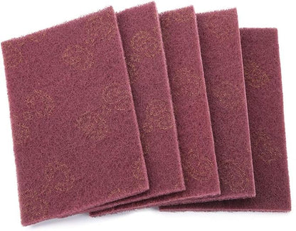 5 Pack Heavy Duty Abrasive Scouring Pads, Sturdy and Efficient Cleaning, Professional Grade Quality, for Kitchen, Car Washing, BBQ, Oven, Tough (Red)