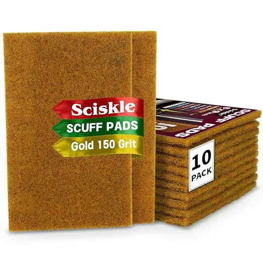 6" x 9" Gold Coarse Scuff Pads, 10 Pack – Non-Woven Hand Pads for Aggressive Cleaning, Scuffing, Scouring, Sanding, Rust & Paint Removal – Reusable Aluminum Oxide Abrasive Pads