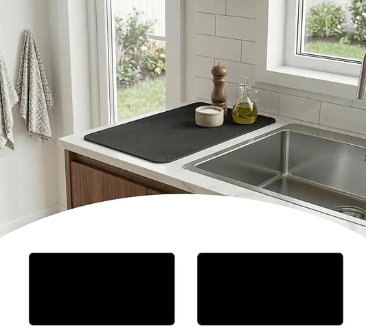 2PCS Customizable Small Dish Drying Mat: 18"L x 9"W Trimmable Quick Dry Pad - Non-Slip Absorbent Heavy Duty Microfiber Drip Catcher & Counter Protector for Kitchen Sink & Bathroom Counter Tray
