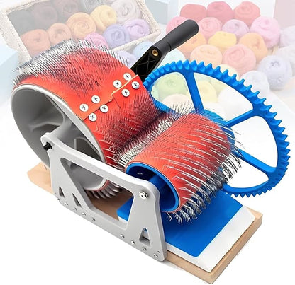 Manual Wool Carder, Drum Card for Wool Felt, Wool Mixing Table with Crank, Quick Mixing Colors Haired Yarn, with Brush, for DIY Crafts~/