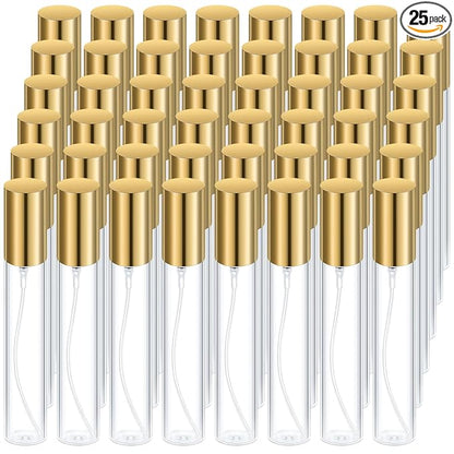 Yinder 25 Pcs 15 ml Glass Refillable Perfume Bottles Bulk Travel Empty Perfume Atomizer Sprayers Portable Spray Bottles Mini Sample Fragrance Containers, Gold