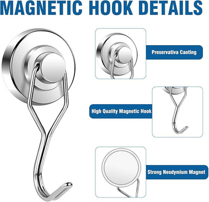 E BAVITE Swivel Swing Magnetic Hook 120LB Refrigerator Magnet Hook 10 Pack Strong Neodymium Magnets for Refrigerator Other Surfaces 67.5mm(2.66in) in Length