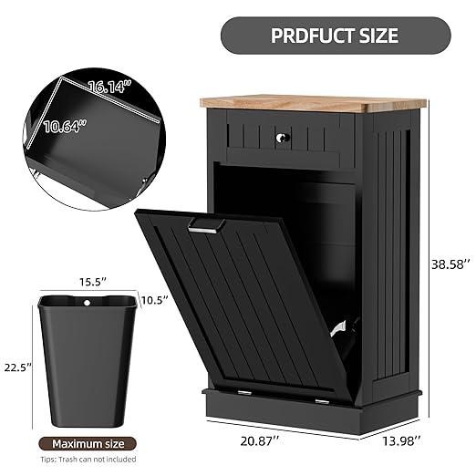 AHB 13 Gallons Tilt Out Trash Cabinet, Hidden Trash Can Cabinet Kitchen Wooden Tilt Out Pet Proof Hidden Trash Bin for Kitchen Living Room, Black
