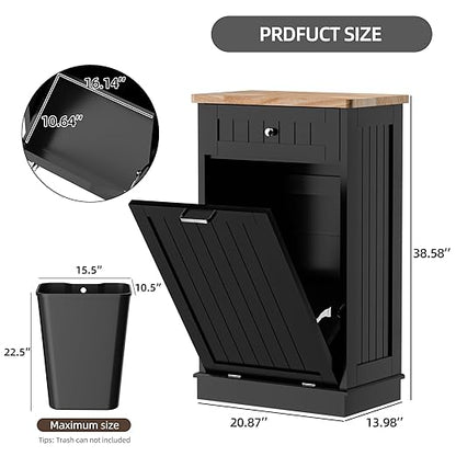 AHB 13 Gallons Tilt Out Trash Cabinet, Hidden Trash Can Cabinet Kitchen Wooden Tilt Out Pet Proof Hidden Trash Bin for Kitchen Living Room, Black