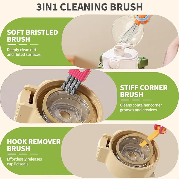 3 in 1 Cup Lid Gap Cleaning Brush Set, 3PCS Multifunctional Bottle Cleaner Bottle Cleaning Brush for Bottle Gaps Home Kitchen Cleaning Tools Mixed Colors