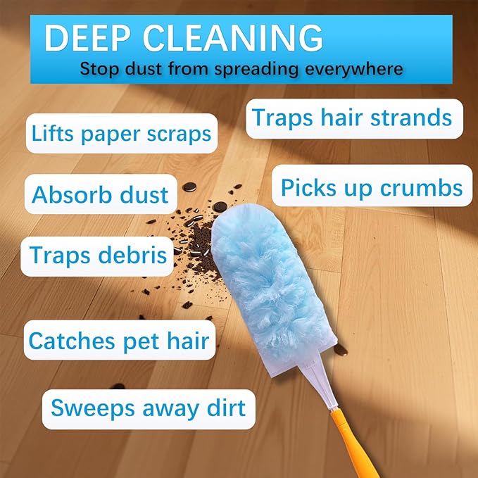 50 Count Duster Refills for Swiffer Dusters with 2 Handle, 360° Heavy Duty Duster for Swiffer Duster Refill,4X Microfibers Disposable Duster Refills Kit for Cleaning Home, Office, Corners, Blinds