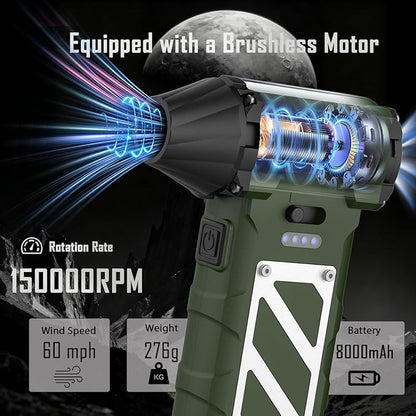 Electric Air Duster-Compressed Air Duster,60mph Wind Stepless Speed Canned Air for PC/Computer/Blaster/Electronics/Home Cleaning, 150000RPM Air Blower to Spray Air Can Dust Off Keyboard Cleaner(Green)