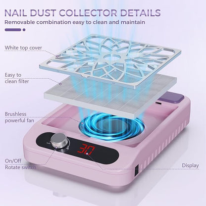 Nail Dust Collector for Nail Techs, Compact & Quiet nail vacuum dust collector with Reusable Filter, Powerful Nail Fan Nail Tech must Haves for Gel Polish, Pedicures, Salon & Home Use, purple