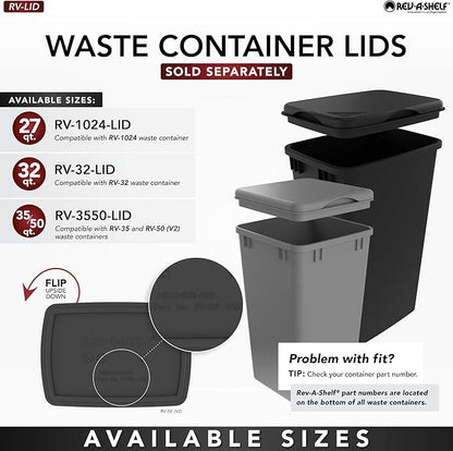 Rev-A-Shelf Aluminum Double Pullout Waste Container for Kitchen Base Cabinets, 50 Qt Trash Can with Soft-Close Slides, Black, 5349-2150DM-218
