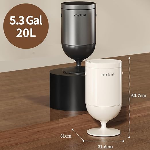 Mrbin Stainless Steel Motion Sensor Trash Can with Lid, 5.3 Gallon Wine Glass Shaped Automatic Waste Basket Touchless, Smart Round Tall Garbage with High Leg for Office, Bedroom, Kitchen, Eclipse Grey